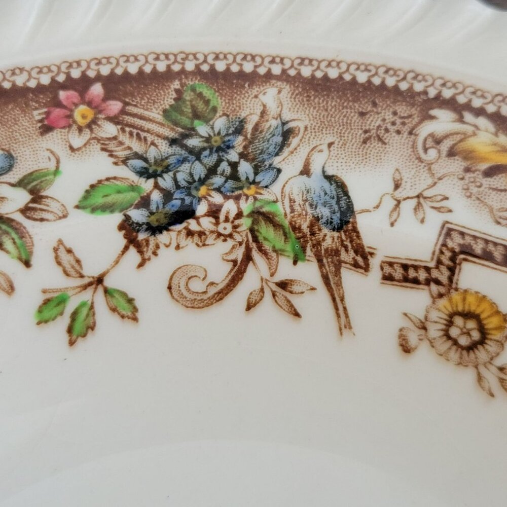 Vintage Johnson Bros Devonshire Soup Bowl Set Of 2, Old English Floral & Bird - Picture 4 of 14